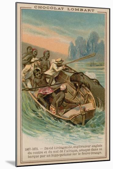 David Livingstone's Boat Being Attacked by a Hippopotamus on the Orange River, Africa, 1867-1873-null-Mounted Giclee Print