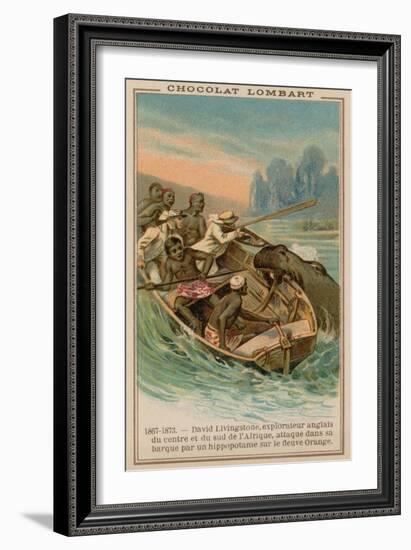 David Livingstone's Boat Being Attacked by a Hippopotamus on the Orange River, Africa, 1867-1873-null-Framed Giclee Print