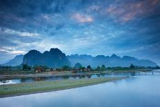 Dawn over the mountains and Nam Song River, Laos-David Noton-Photographic Print