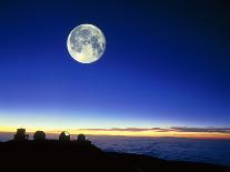Observatories At Mauna Kea, Hawaii, with Full Moon-David Nunuk-Photographic Print