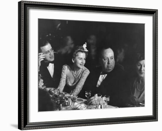 David O. Selznick,Joan Fontaine, and Alfred Hitchcock and Wife at Academy Award Presentation Dinner-Peter Stackpole-Framed Premium Photographic Print