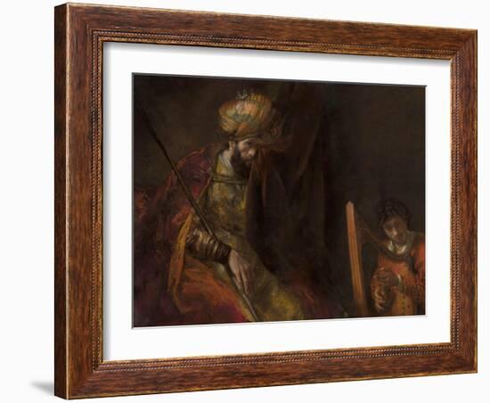 David Playing on the Harp Before Saul, 1658-59-Rembrandt van Rijn-Framed Giclee Print