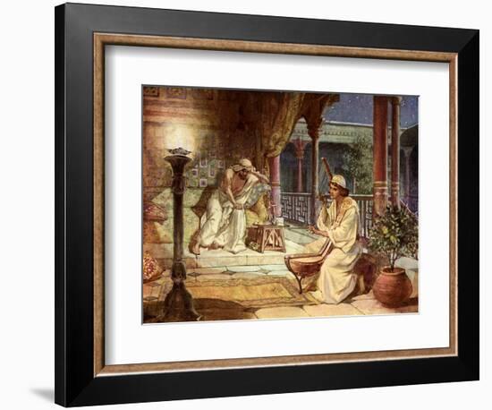 David playing on the harp for Saul, - Bible-William Brassey Hole-Framed Giclee Print