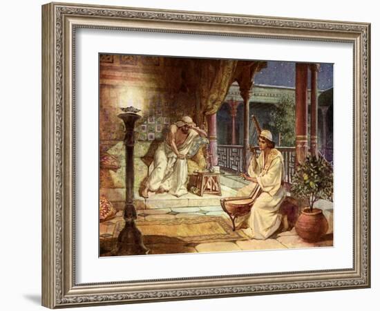 David playing on the harp for Saul, - Bible-William Brassey Hole-Framed Giclee Print