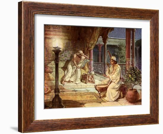 David playing on the harp for Saul, - Bible-William Brassey Hole-Framed Giclee Print