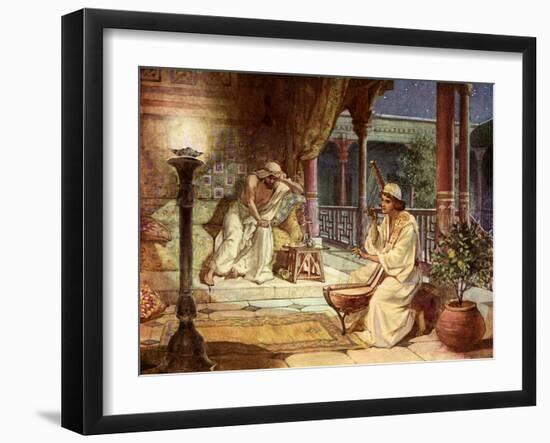 David playing on the harp for Saul, - Bible-William Brassey Hole-Framed Giclee Print