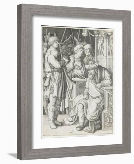 David Playing the Harp before Saul, C. 1508-Lucas van Leyden-Framed Giclee Print