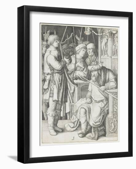 David Playing the Harp before Saul, C. 1508-Lucas van Leyden-Framed Giclee Print