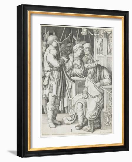 David Playing the Harp before Saul, C. 1508-Lucas van Leyden-Framed Giclee Print