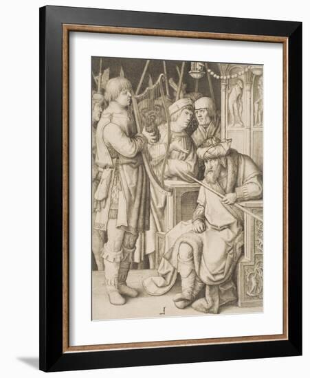 David Playing the Harp before Saul, C.1508-Lucas van Leyden-Framed Giclee Print