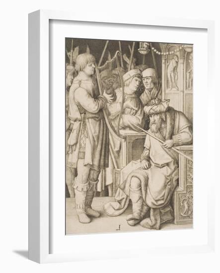 David Playing the Harp before Saul, C.1508-Lucas van Leyden-Framed Giclee Print