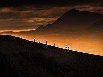 Six mountaineers trek on Krafla Volcano's brim, Iceland, Polar Regions-David Rocaberti-Photographic Print