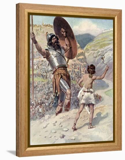 David slings the stone by J James Tissot - Bible-James Jacques Joseph Tissot-Framed Premier Image Canvas