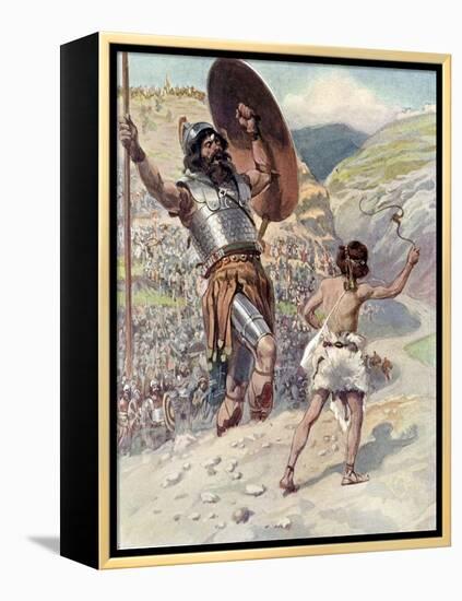 David slings the stone by J James Tissot - Bible-James Jacques Joseph Tissot-Framed Premier Image Canvas