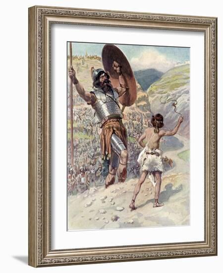 David slings the stone by J James Tissot - Bible-James Jacques Joseph Tissot-Framed Giclee Print