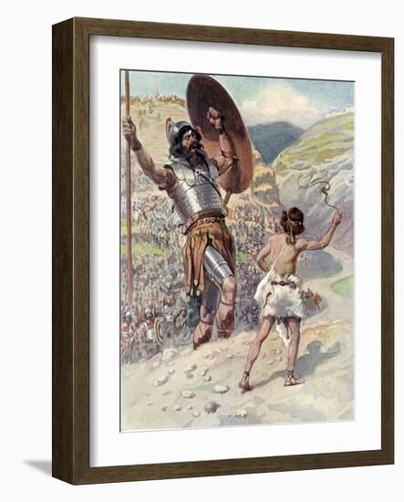 David slings the stone by J James Tissot - Bible-James Jacques Joseph Tissot-Framed Giclee Print