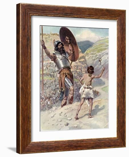 David slings the stone by J James Tissot - Bible-James Jacques Joseph Tissot-Framed Giclee Print