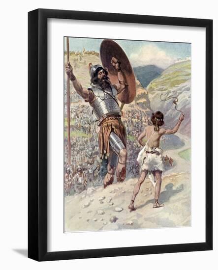 David slings the stone by J James Tissot - Bible-James Jacques Joseph Tissot-Framed Giclee Print