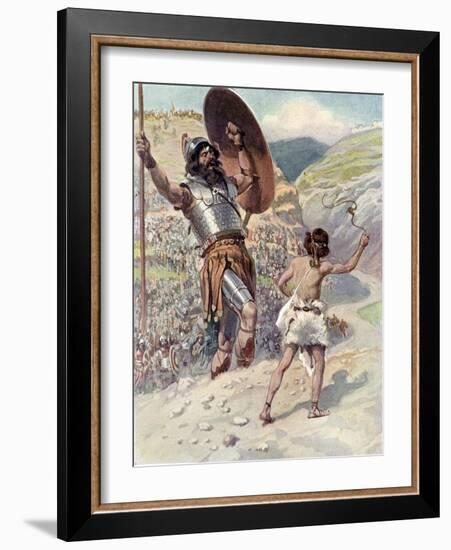 David slings the stone by J James Tissot - Bible-James Jacques Joseph Tissot-Framed Giclee Print