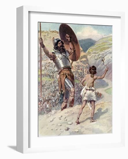 David slings the stone by J James Tissot - Bible-James Jacques Joseph Tissot-Framed Giclee Print