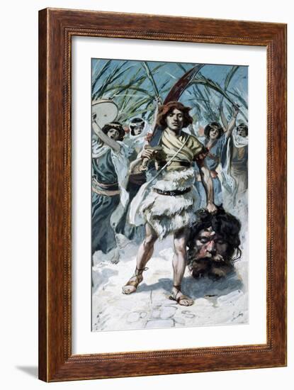 David Takes the Head of Goliath to Jerusalem-James Tissot-Framed Giclee Print