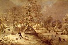 The Old Village under Snow (Oil on Canvas)-David The Elder Teniers-Framed Giclee Print