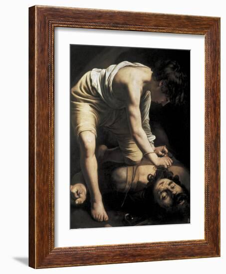 David Victorious over Goliath-Caravaggio-Framed Art Print