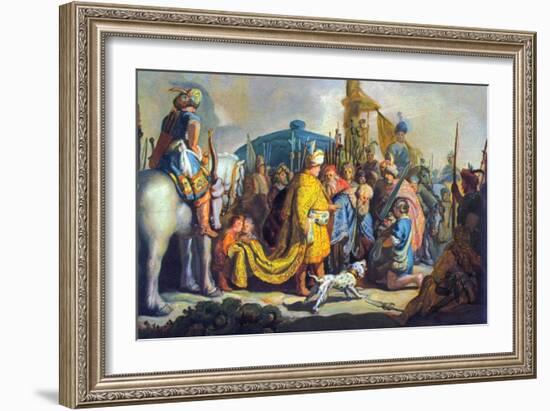 David with Goliath before Saul-Rembrandt van Rijn-Framed Art Print