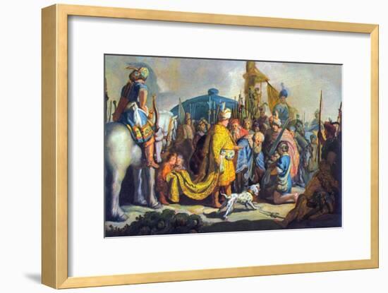 David with Goliath before Saul-Rembrandt van Rijn-Framed Art Print