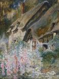 A Mother and Children Feeding Rabbits at the Door of a Thatched Cottage-David Woodlock-Giclee Print