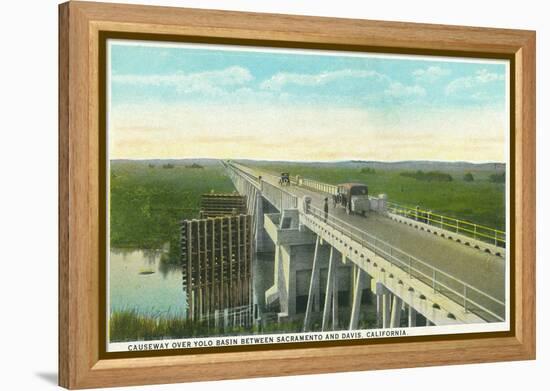 Davis, California - Causeway over Yolo Basin Towards Sacramento-Lantern Press-Framed Stretched Canvas