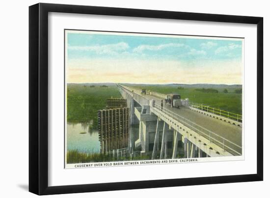 Davis, California - Causeway over Yolo Basin Towards Sacramento-Lantern Press-Framed Art Print