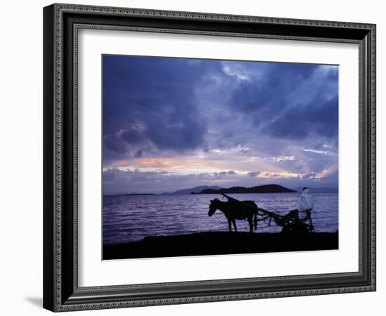 Dawn at Lake Ziway, Central Ethiopia, with the Silhouette of a Horse-Drawn Buggy-Nigel Pavitt-Framed Photographic Print