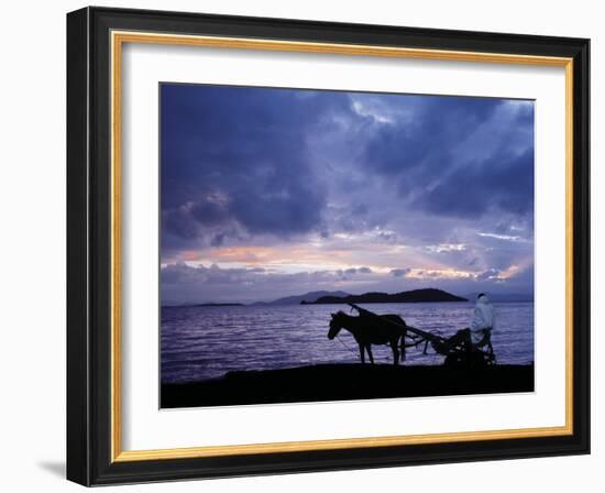 Dawn at Lake Ziway, Central Ethiopia, with the Silhouette of a Horse-Drawn Buggy-Nigel Pavitt-Framed Photographic Print