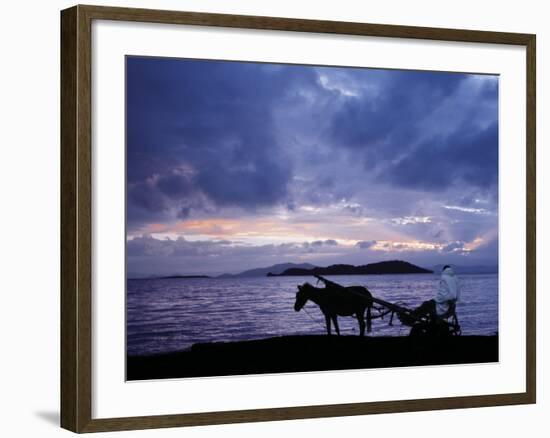 Dawn at Lake Ziway, Central Ethiopia, with the Silhouette of a Horse-Drawn Buggy-Nigel Pavitt-Framed Photographic Print