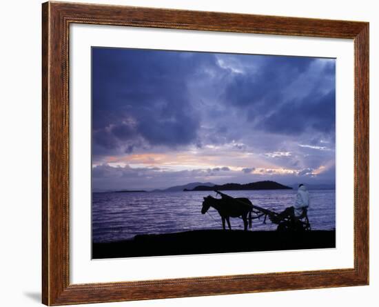 Dawn at Lake Ziway, Central Ethiopia, with the Silhouette of a Horse-Drawn Buggy-Nigel Pavitt-Framed Photographic Print