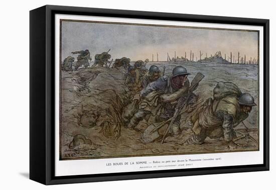 Dawn Breaks at the Maisonette as French Troops Struggle Through the Knee-Deep Mud-Jean Droit-Framed Stretched Canvas