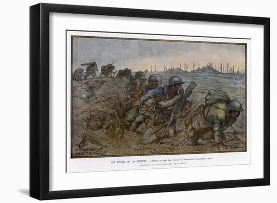 Dawn Breaks at the Maisonette as French Troops Struggle Through the Knee-Deep Mud-Jean Droit-Framed Art Print