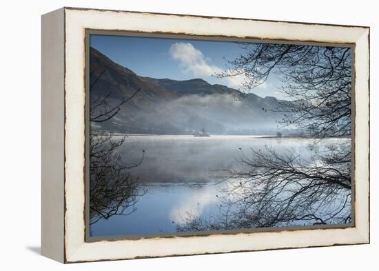 Dawn light and transient sunlit mist over Wall Holm Island on Ullswater, England-John Potter-Framed Premier Image Canvas