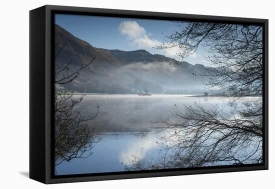 Dawn light and transient sunlit mist over Wall Holm Island on Ullswater, England-John Potter-Framed Premier Image Canvas