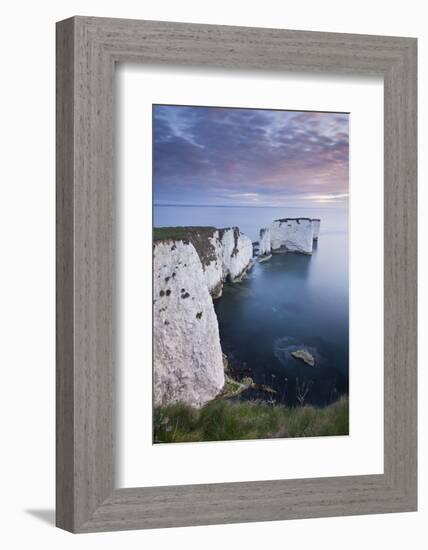 Dawn over Old Harry Rocks on the Jurassic Coast, Dorset, England. Spring-Adam Burton-Framed Photographic Print