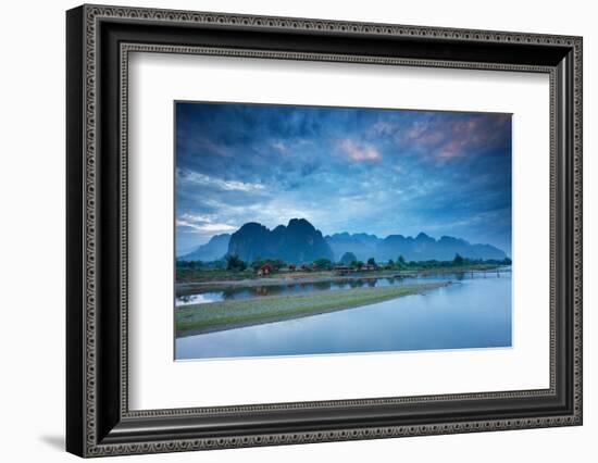 Dawn over the mountains and Nam Song River, Laos-David Noton-Framed Photographic Print