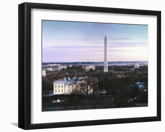 Dawn over the White House, Washington Monument, and Jefferson Memorial, Washington, D.C. - Vintage -Carol Highsmith-Framed Art Print