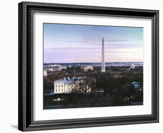 Dawn over the White House, Washington Monument, and Jefferson Memorial, Washington, D.C. - Vintage -Carol Highsmith-Framed Art Print