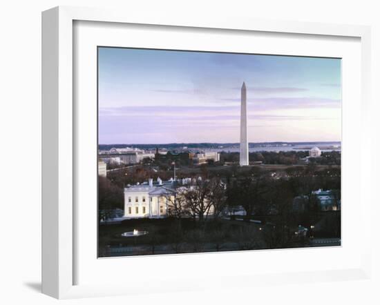 Dawn over the White House, Washington Monument, and Jefferson Memorial, Washington, D.C. - Vintage -Carol Highsmith-Framed Art Print