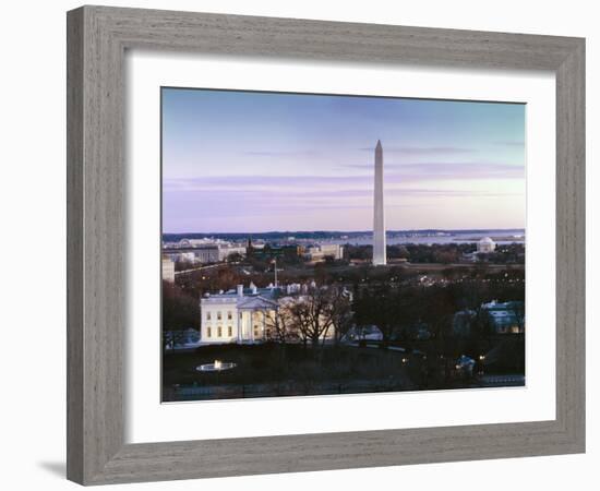 Dawn over the White House, Washington Monument, and Jefferson Memorial, Washington, D.C.-Carol Highsmith-Framed Art Print