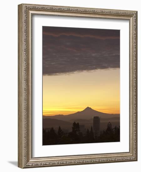 Dawn Sky over Portland and Mt. Hood, Oregon, USA-William Sutton-Framed Photographic Print