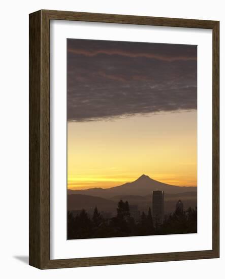 Dawn Sky over Portland and Mt. Hood, Oregon, USA-William Sutton-Framed Photographic Print