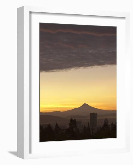 Dawn Sky over Portland and Mt. Hood, Oregon, USA-William Sutton-Framed Photographic Print