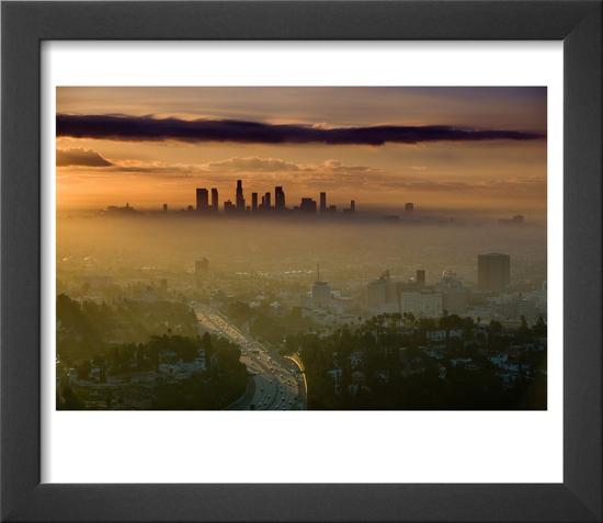 Dawn View of Downtown, Los Angeles, California, USA-Walter Bibikow-Framed Art Print